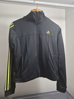 adidas Black Track Jacket with Neon Yellow Stripes